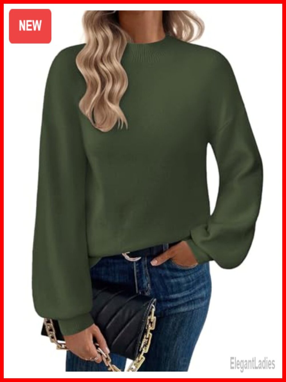 Zeagoo Women's Turtleneck Pullover Sweater Viscose Blend Lantern Sleeve